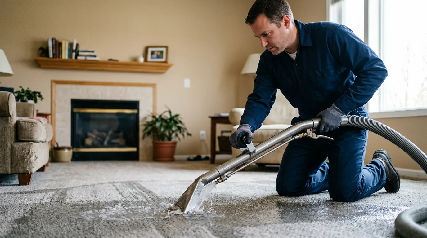 Water damage restoration technician working near Benson, VT